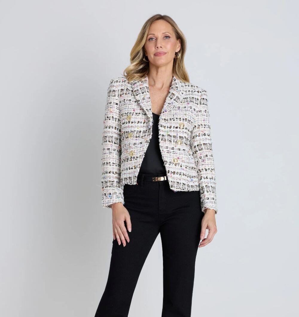 THE NOLI SHOP Gabrielle Double Breasted Tweed Blazer Ecru Sz M NWT $248 {3E2}